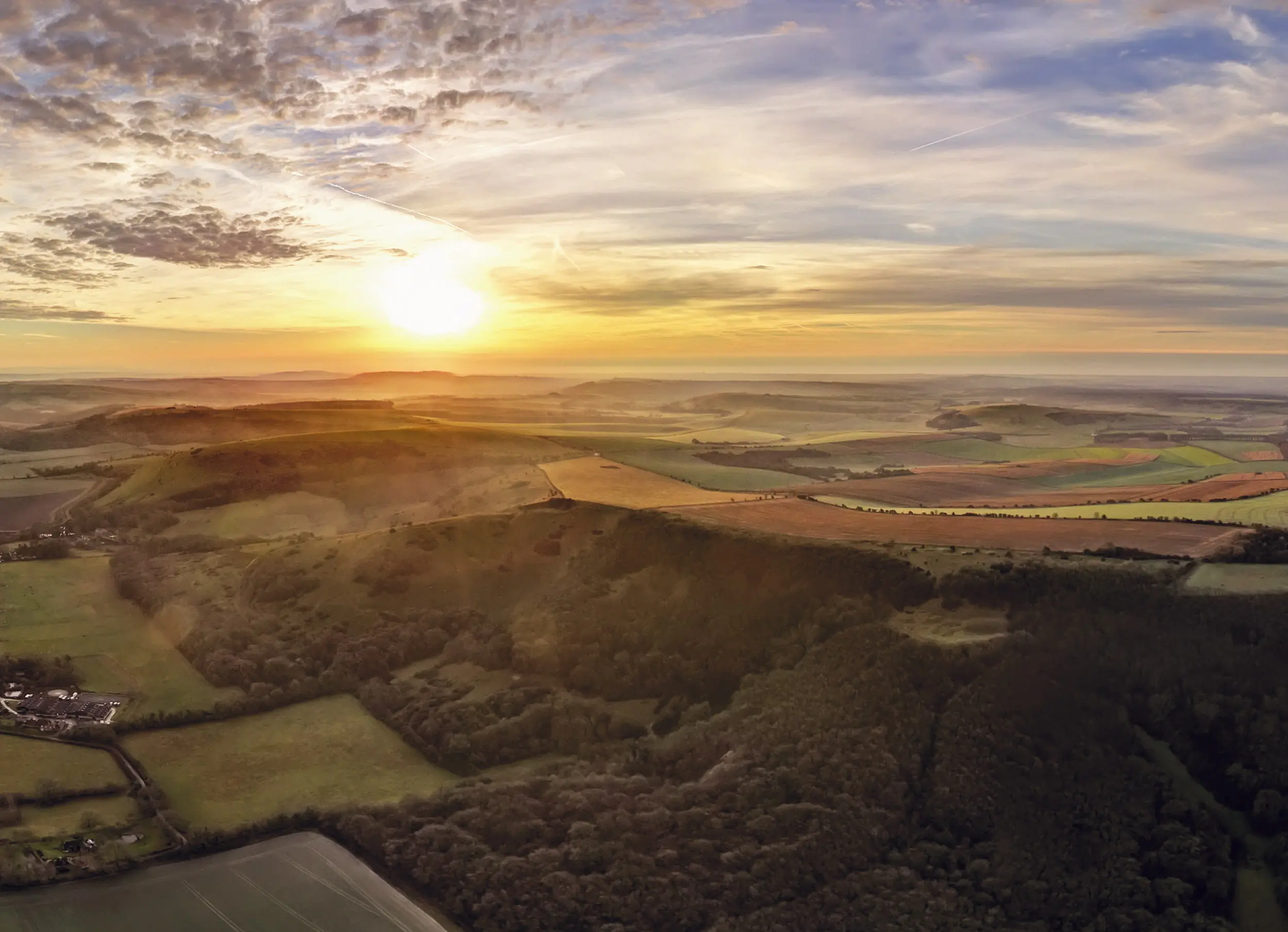 Dawn over Kithurst Hill on the South Downs above Worthing