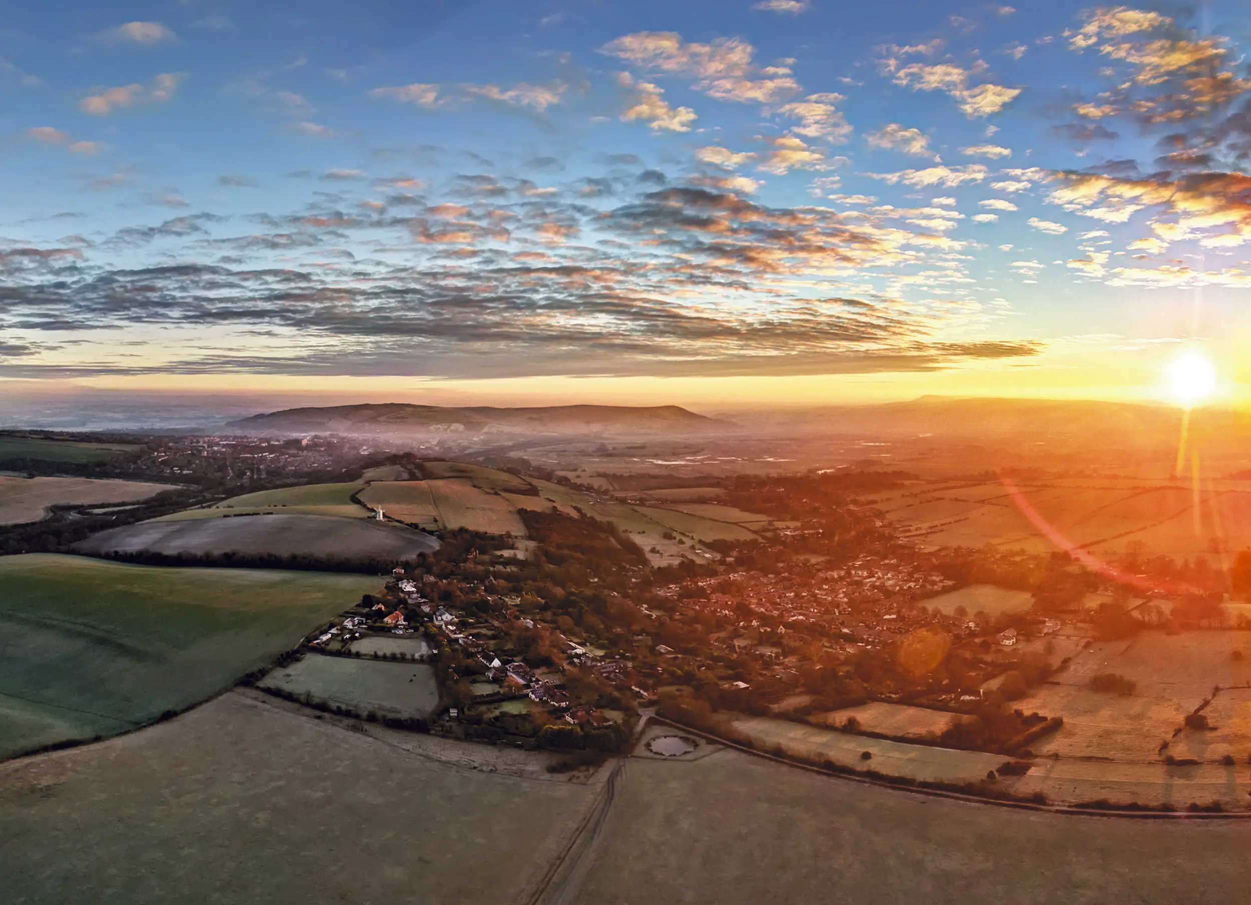 Kingston and Lewes at daybreak, viewed from the South Downs