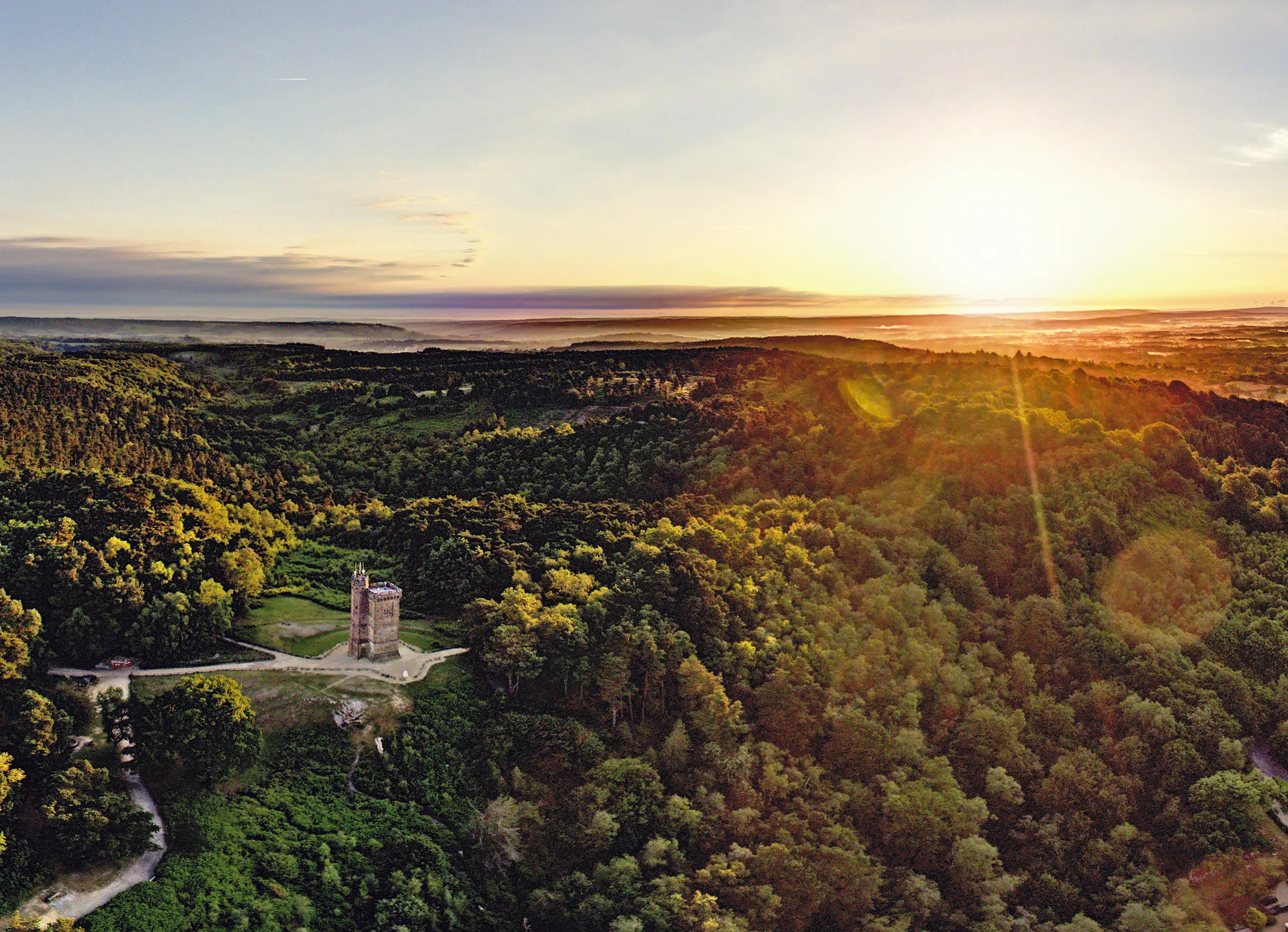 Leith Hill Tower at dawn, north-west of Crawley