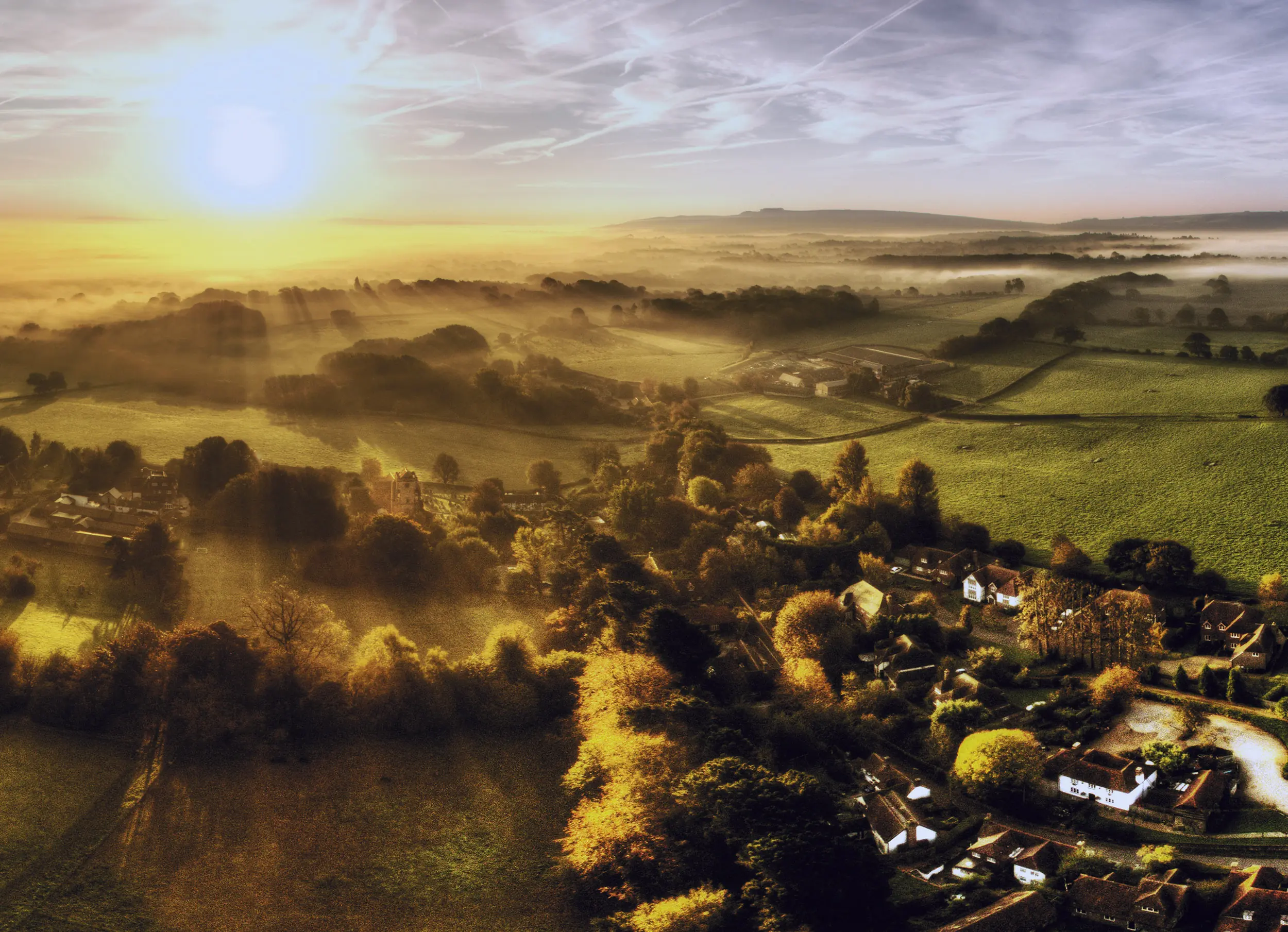 Misty dawn over Thakeham, south of Horsham