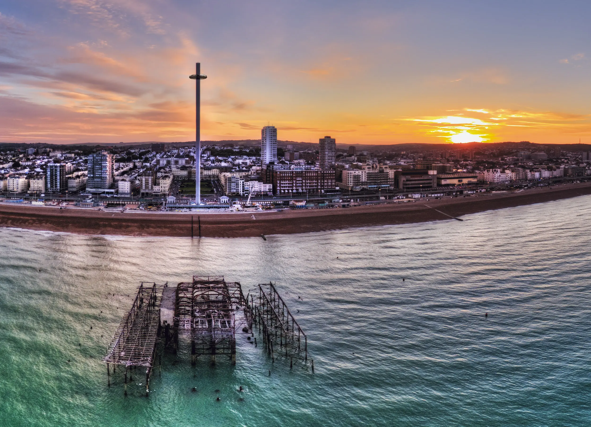 The British Airways i360 tower at dawn on Brighton seafront